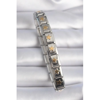 316L Çelik Gümüş Renk Gold Yıldız İşleme Nomination Charm Bileklik