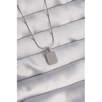 316L Çelik Gümüş Renk Kare Charm Model Kolye