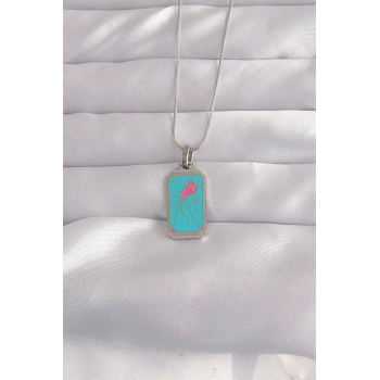 316L Çelik Gümüş Renk Mavi Mineli Tarot Kolye