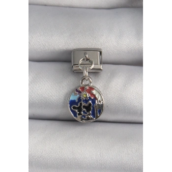 316L Çelik Gümüş Renk Sallantı Dünya Model Nomination Charm