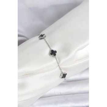 316L Çelik Gümüş Renk Siyah Baby Boy Yonca Bileklik