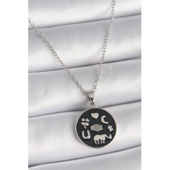 316L Çelik Gümüş Renk Siyah Renk Şans Kolyesi