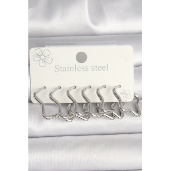 316L Çelik Gümüş Renk Yıldız Model Kadın Küpe Seti