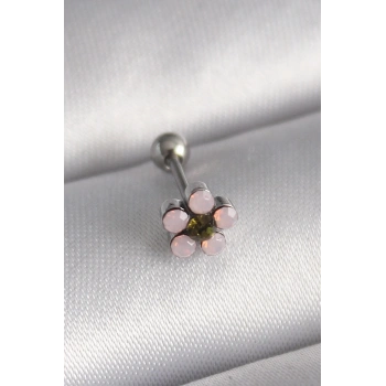 316L Çelik Gümüş Renk Zirkon Taşlı Çiçek Tragus Piercing