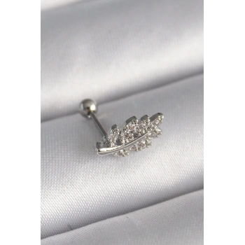 316L Çelik Gümüş Renk Zirkon Taşlı Dal Tragus Piercing