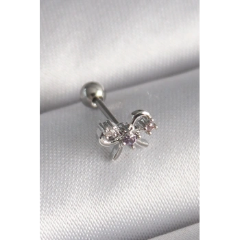316L Çelik Gümüş Renk Zirkon Taşlı Kurdele Tragus Piercing