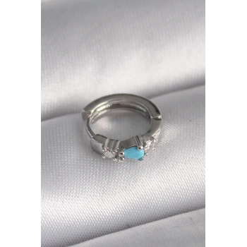 316L Çelik Gümüş Renk Zirkon Taşlı Mavi Boncuk Detay Tragus Piercing