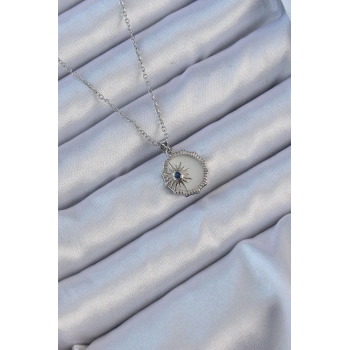 316L Çelik Gümüş Renk Zirkon Taşlı Mineli Kutup Yıldızı Kolye