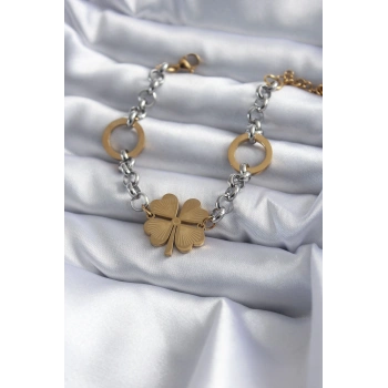 316L Çelik Mix Renk Zincir Model Yonca Figür Kadın Bileklik