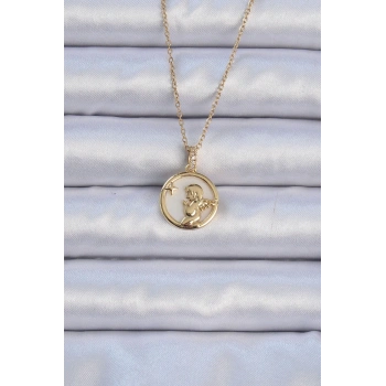 316L Çelik Zincir Altın Renk Zirkon Taşlı Mineli Melek Kolye