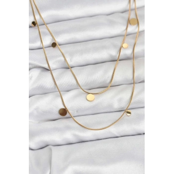316L Çelik Zincir Gold Renk Pullu Kadın Kolye