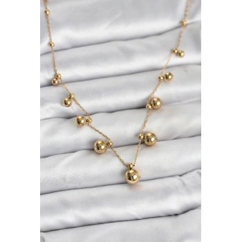 316L Çelik Zincir Gold Renk Topçuklu Kolye