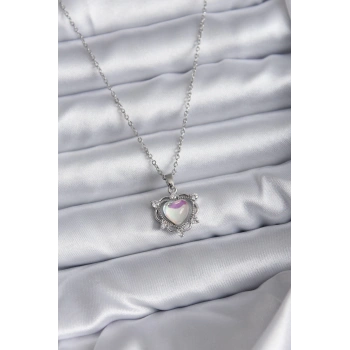 316L Çelik Zincir Gümüş Renk Kalp Model Kadın Kolye