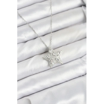 316L Çelik Zincir Gümüş Renk Yıldız Model Kadın Kolye