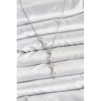 316L Çelik Zincir Gümüş Renk Yonca Model Kadın Kolye
