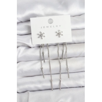 Çiçek Model Gümüş Pirinç Sallantılı Kadın Küpe