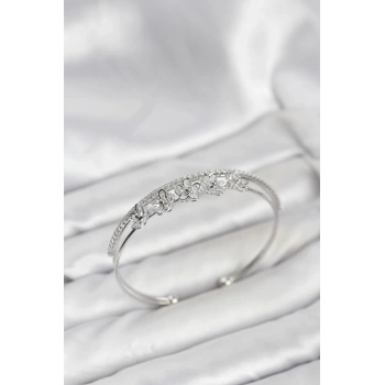 Çiçek Model Pirinç Gümüş Renk Kadın Bileklik