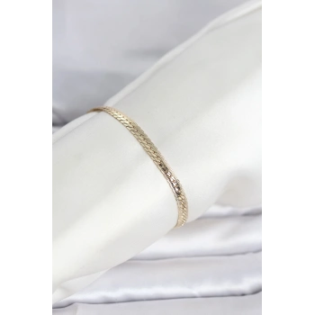 CM 14K Gold Renk Lazerli Yassı Zincir Model Kadın Bileklik