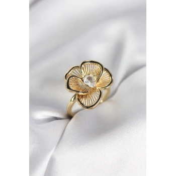 Gold Renk Çiçek Model Vintage Kadın Yüzük