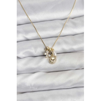 Gold Renk Pirinç Minimal Kelebek Charmlı Kadın Kolye