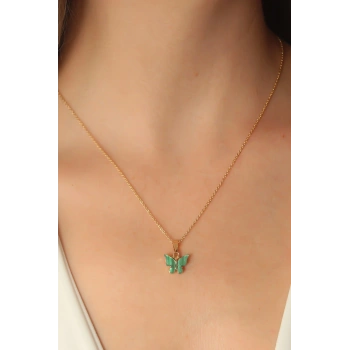 Gold Yeşil Renk Kelebek Figür Kadın Kolye