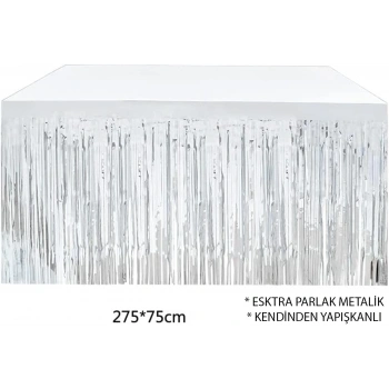 Gümüş Metalize Masa Eteği 275x75 Cm – Kendinden Yapışkanlı