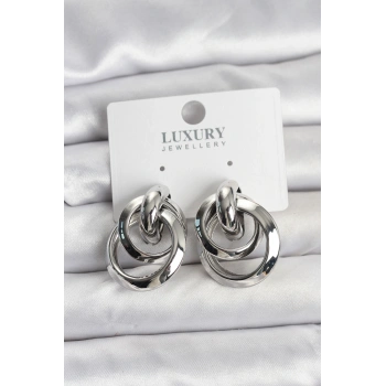 Gümüş Renk Halka Model Pirinç Kadın Küpe