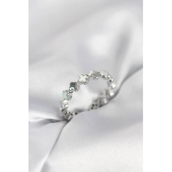 Gümüş Renk Sedefli Yonca Model Kadın Yüzük