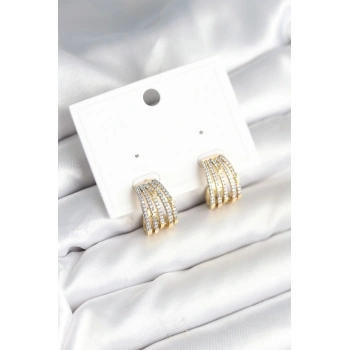 Kaburga Model Zirkon Taşlı Pirinç Kadın Küpe