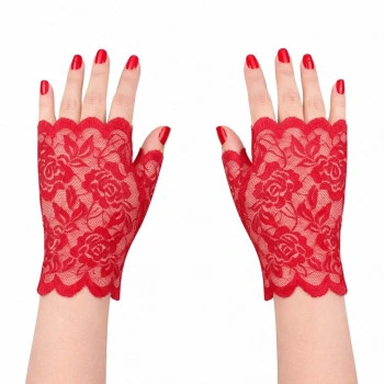 Kırmızı Dantel Parmaksız Kısa Eldiven