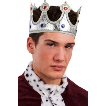 Kral Tacı Gümüş Renk Kumaş Malzeme Yetişkin Boy