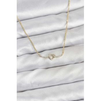 Pirinç Gold Renk Düğüm Kalp Model Kadın Kolye