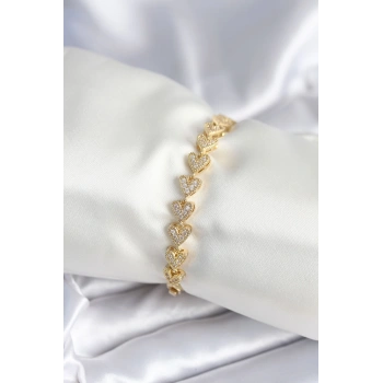 Pirinç Gold Renk Kalp Model Kadın Bileklik