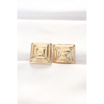 Pirinç Gold Renk Kare Form Küpe