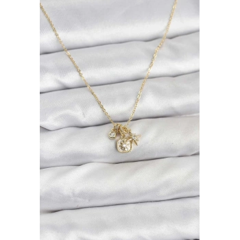 Pirinç Gold Renk Minimal Charmlı Kadın Kolye