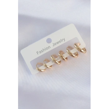 Pirinç Gold Renk Oval Bombeli Küpe Seti