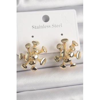 Pirinç Gold Renk Virüs Figür Model Kadın Küpe