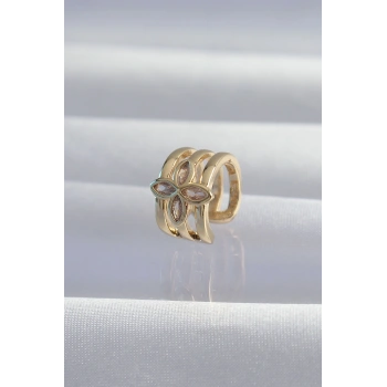 Pirinç Gold Renk Yonca Earcuff Küpe