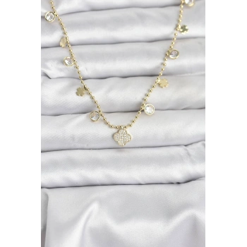 Pirinç Gold Renk Yonca Model Kadın Kolye