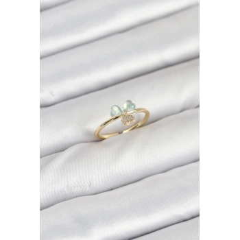 Pirinç Gold Renk Yonca Model Kadın Yüzük