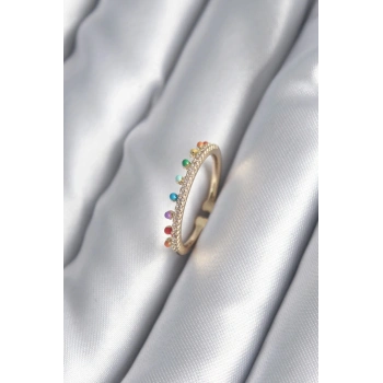 Pirinç Gold Renk Zirkon Taş Detay Kadın Yüzük