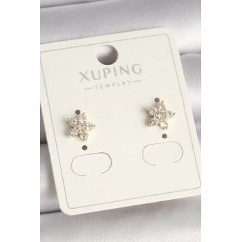 Pirinç Gold Renk Zirkon Taşlı Çiçek Model Xuping Kadın Küpe