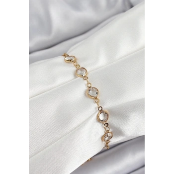 Pirinç Gold Renk Zirkon Taşlı Kadın Bileklik