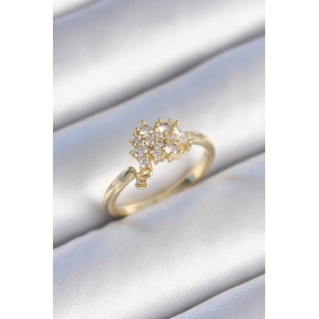 Pirinç Gold Renk Zirkon Taşlı Kadın Yüzük