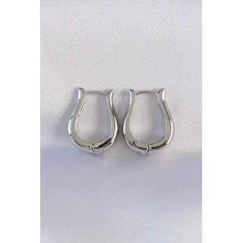 Pirinç Gümüş Renk İçi Boş Gül Küpe