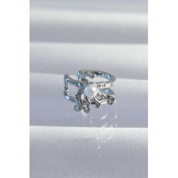 Pirinç Gümüş Renk İncili Ahtapot Earcuff Küpe
