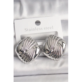 Pirinç Gümüş Renk İşlemeli Kare Model Kadın Küpe