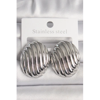 Pirinç Gümüş Renk İşlemeli Oval Model Kadın Küpe