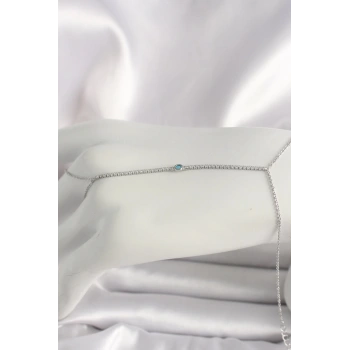 Pirinç Gümüş Renk Su Yolu Zirkon Taşlı Mavi Taş Detaylı Kadın Şahmeran