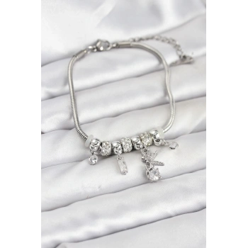 Pirinç Gümüş Renk Tinkerbell Charmlı Kadın Bileklik